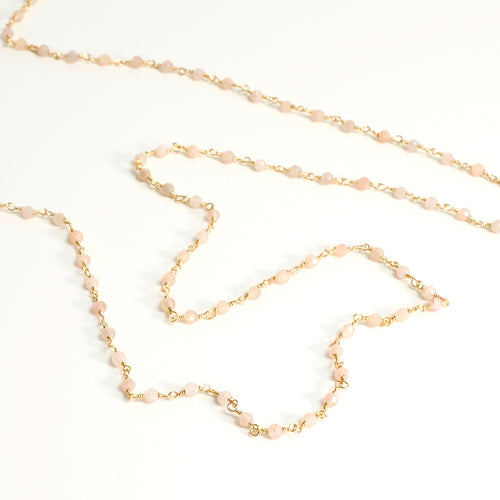 Chaine Rosaire en pierre de lune feldspath et laiton doré à l'or fin 24K.