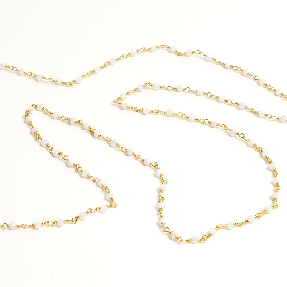 20cm de chaine Rosaire en Pierre de Lune 2mm en laiton doré à l'or fin 24K Premium