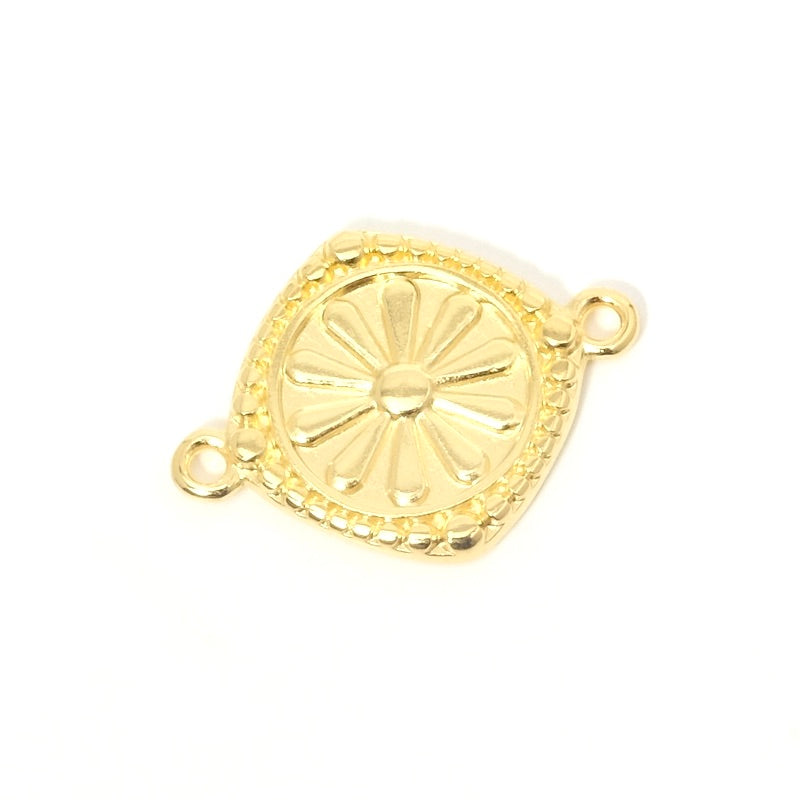 Connecteur losange et motif fleur en Zamak doré Or 24K