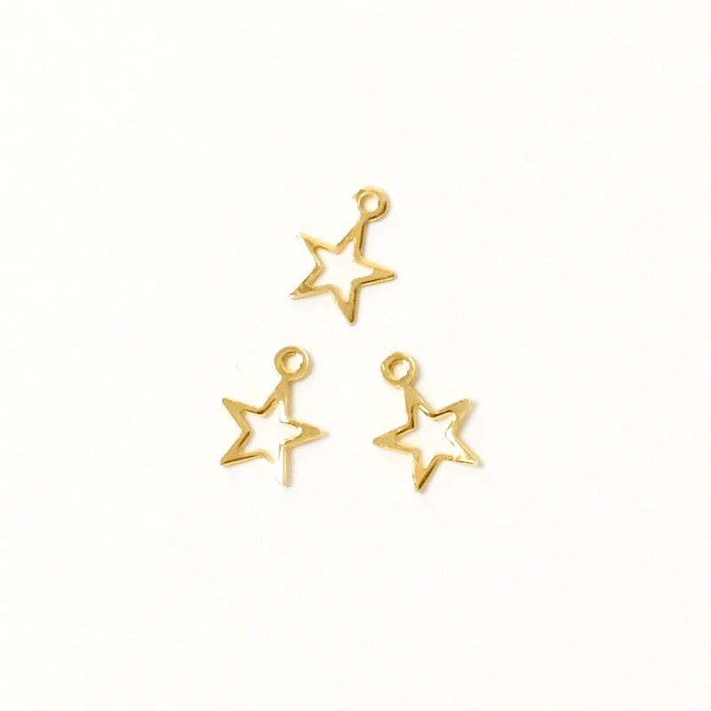 6 petits Pendentifs étoiles en laiton doré 24K
