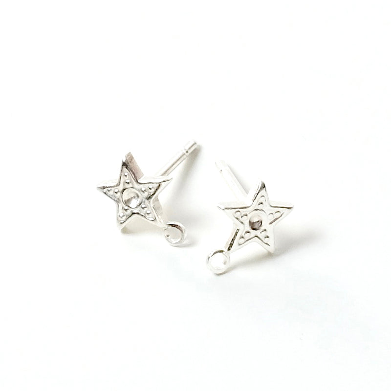 2 boucles d&#39;oreilles clous étoiles en laiton Argenté 925 Premium