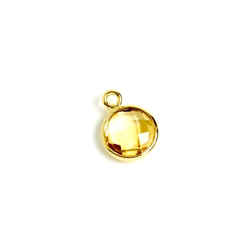 8mm round Citrine pendant in brass Gilded with fine 24K Premium gold