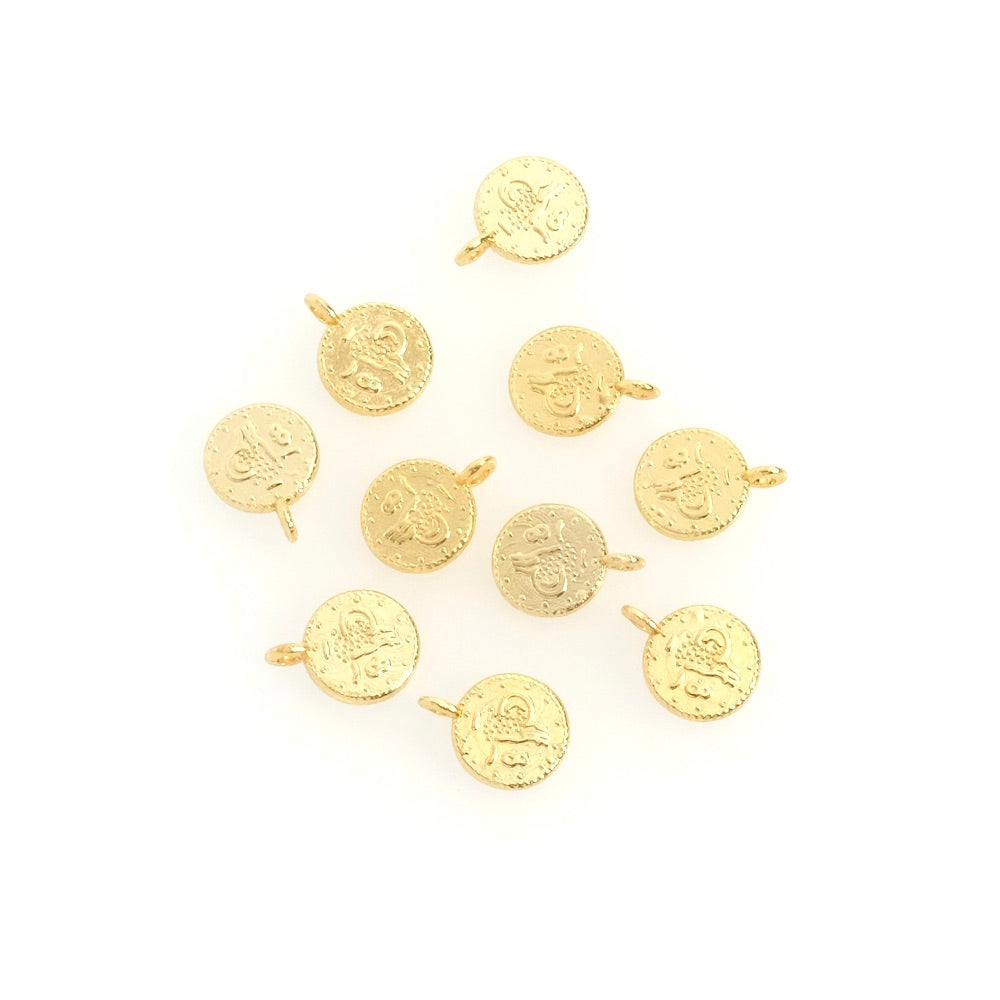 4 petits pendentifs ethniques en laiton doré à l'or fin 24K Premium