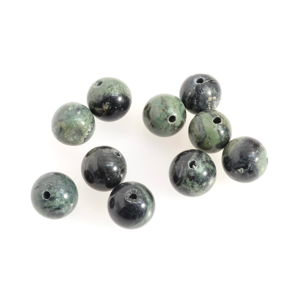 10 perles naturelles rondes 8mm en Jaspe vert