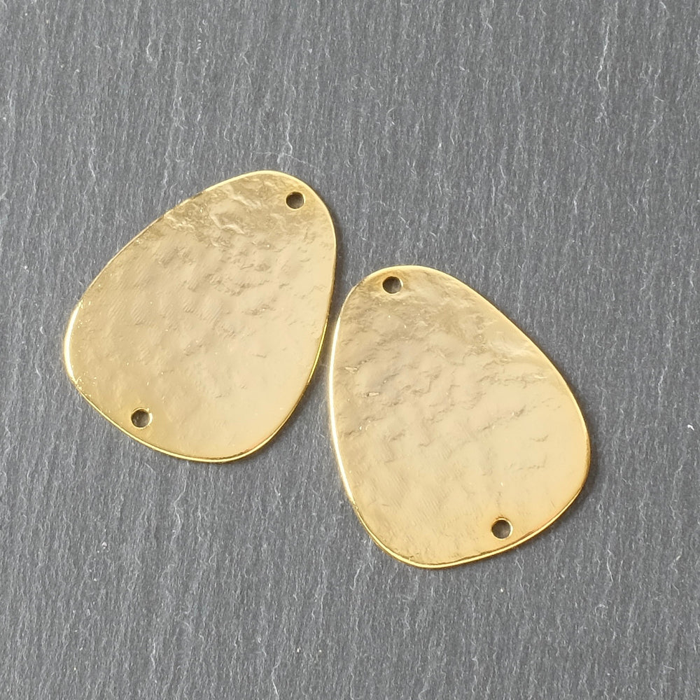 2 Connecteurs Galets texture Granite en laiton doré à l&#39;or fin 24K