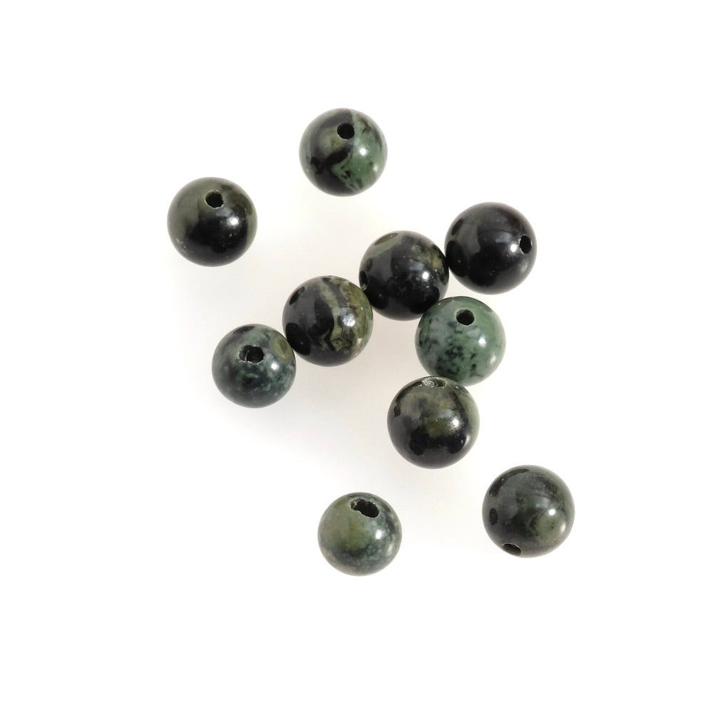10 perles naturelles rondes 6mm en Jaspe vert