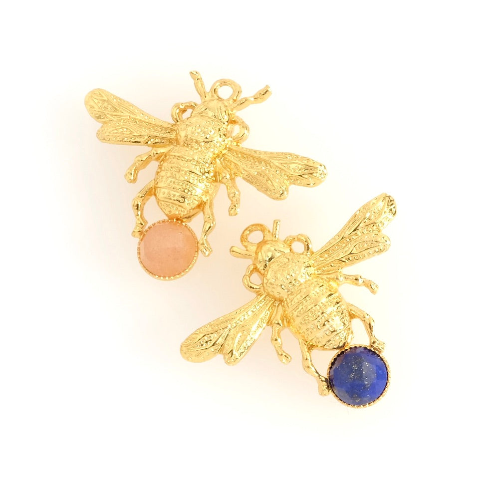 Pendentif Abeille pour cabochons 6mm en laiton Doré à l&#39;or fin 24K Premium