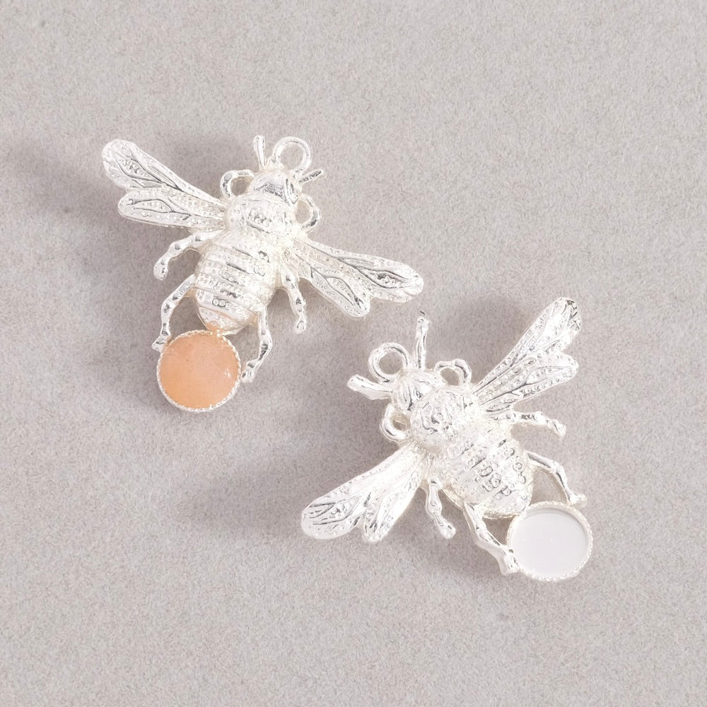 Pendentif Abeille pour cabochons 6mm en laiton Argenté 925 Premium
