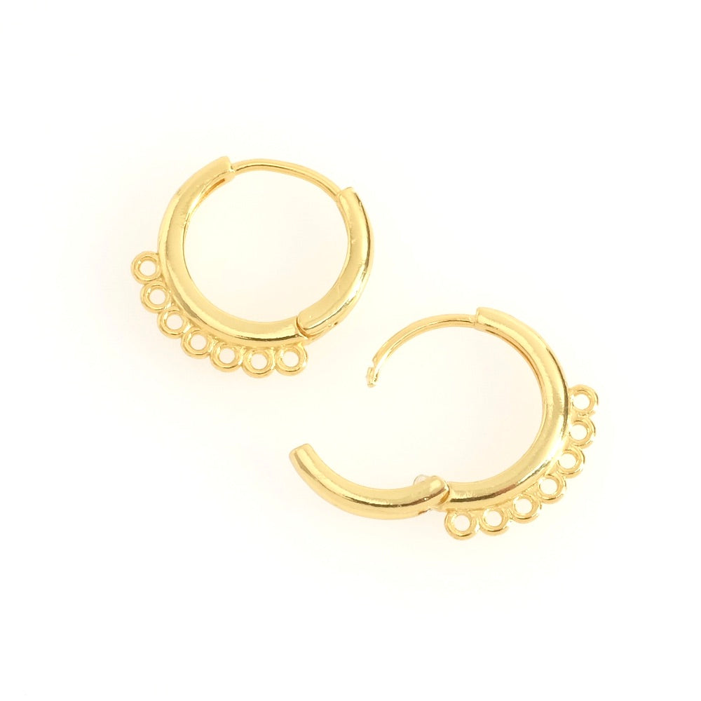 Boucles d&#39;Oreilles Créoles avec 7 Anneaux en laiton doré à l&#39;or fin 24K Premium, la paire