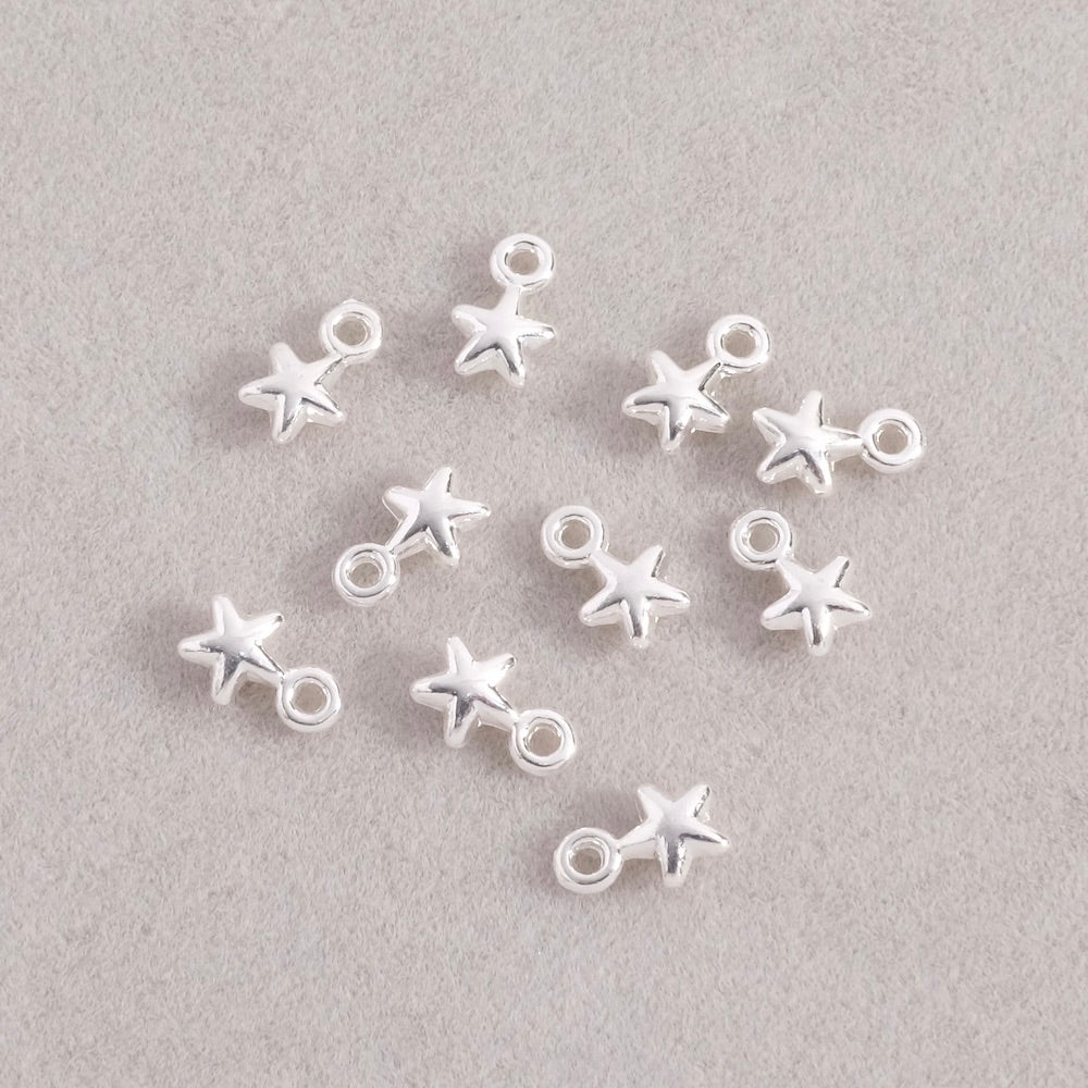 6 pendentifs petites étoiles en laiton Argenté 925 Premium