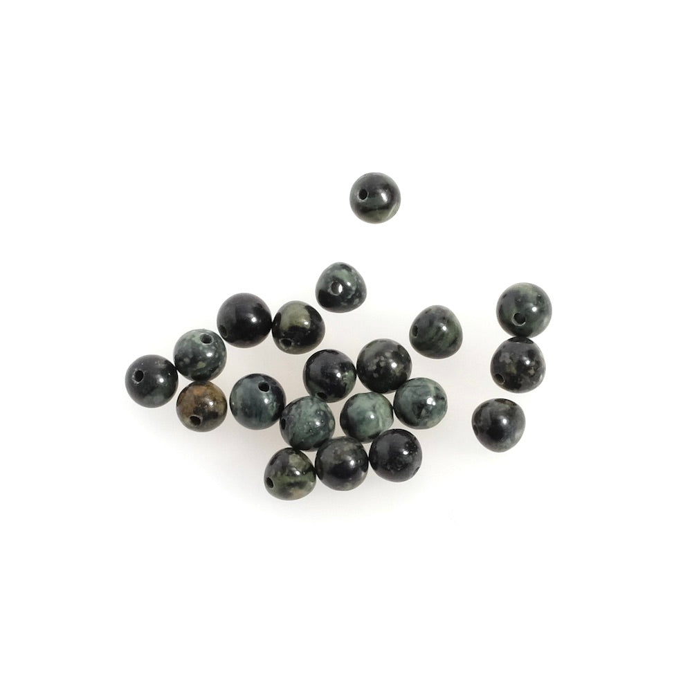 20 perles naturelles rondes 4mm en Jaspe vert