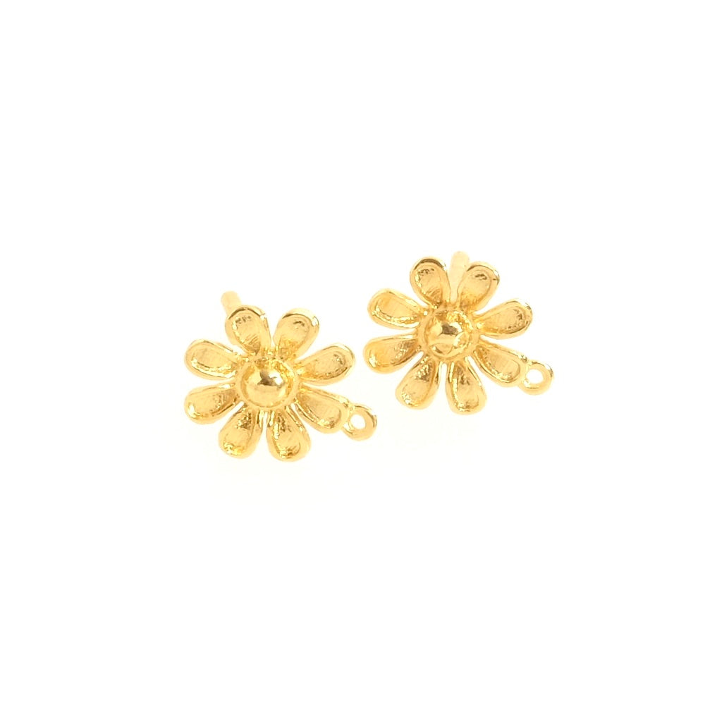 Boucles d&#39;oreilles clous fleur pâquerettes en laiton doré à l&#39;or fin 24K Premium, la paire