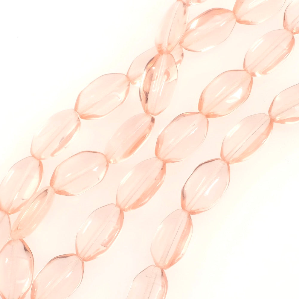 Fil de perles de Bohème ovales aplaties 18x10mm rose pêche transparent