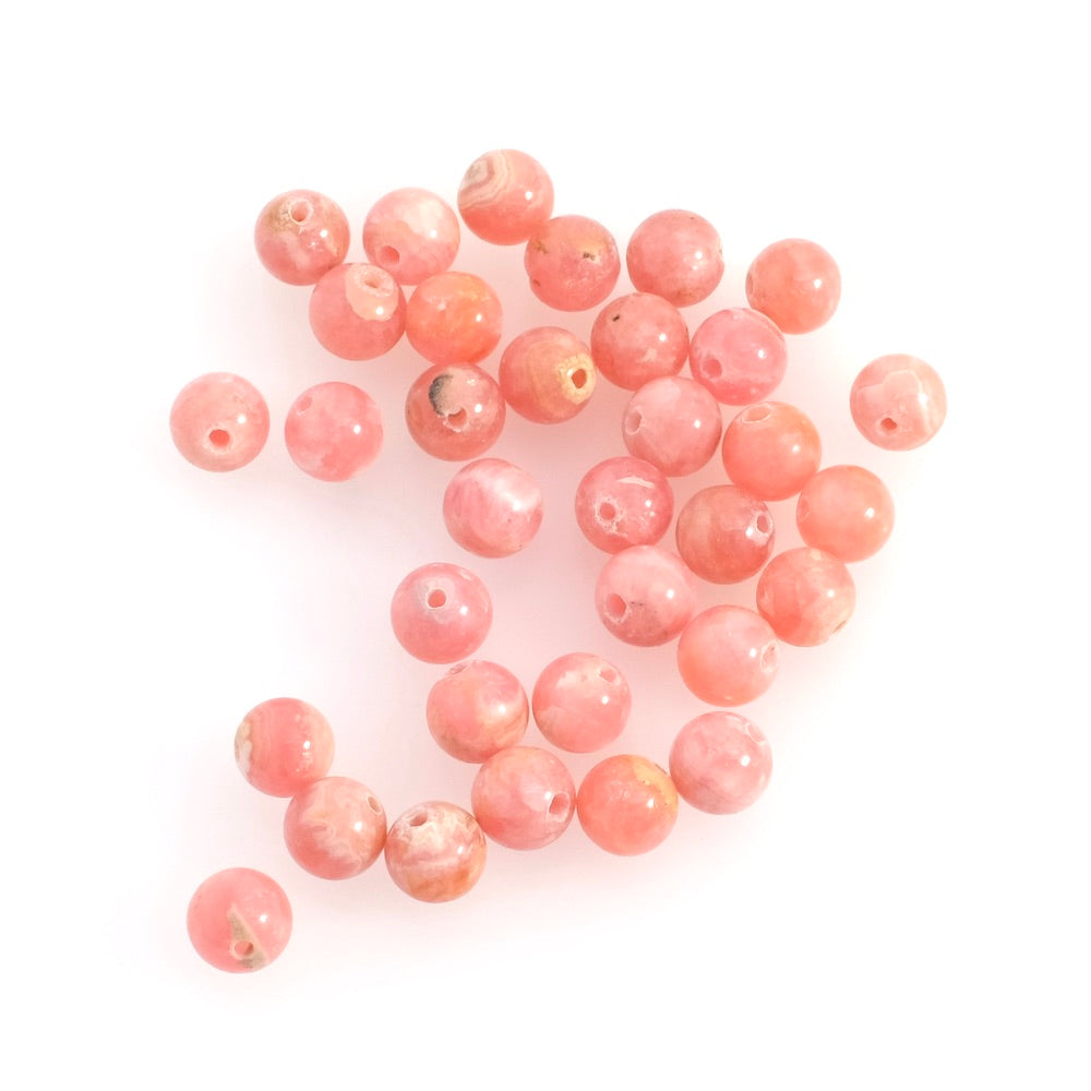 6 perles rondes 6mm naturelles de Rhodochrosite