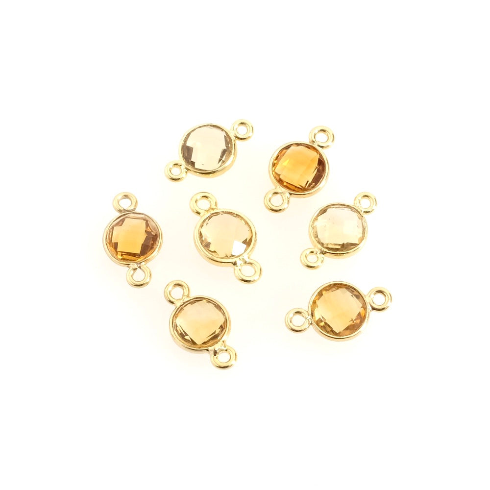 Connecteur sertis rond 6mm de Citrine en laiton Doré à l&#39;or fin 24K Premium