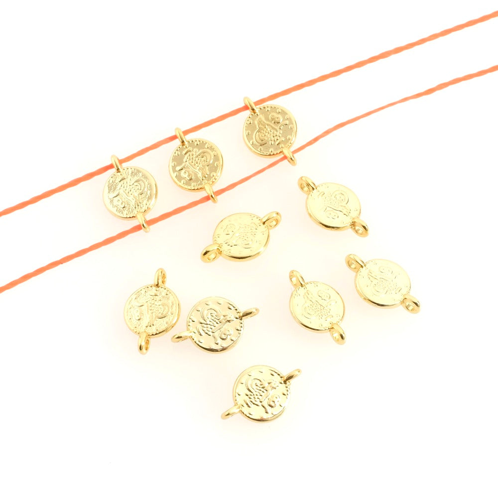 4 petits pendentifs connecteurs ethniques en laiton doré à l'or fin 24K Premium