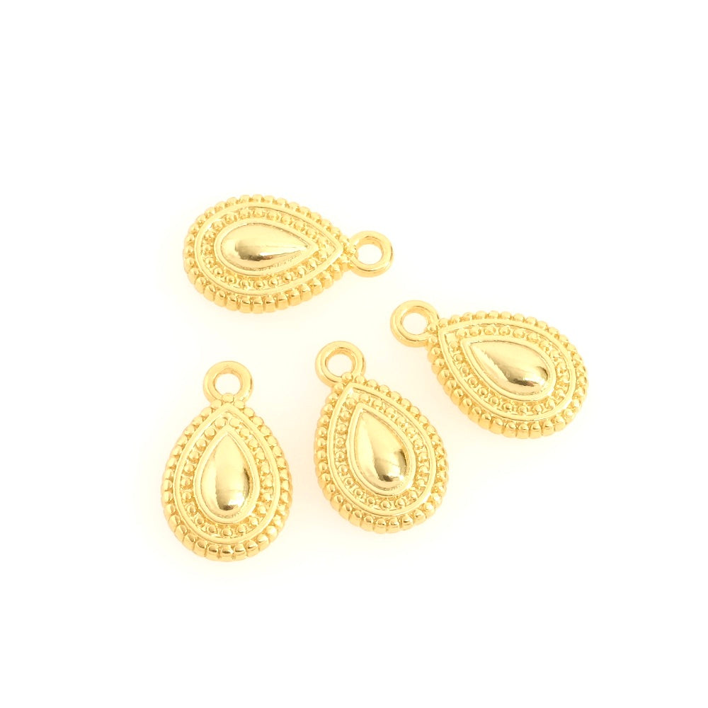 2 pendentifs Gouttes ethniques en laiton doré 24K Premium
