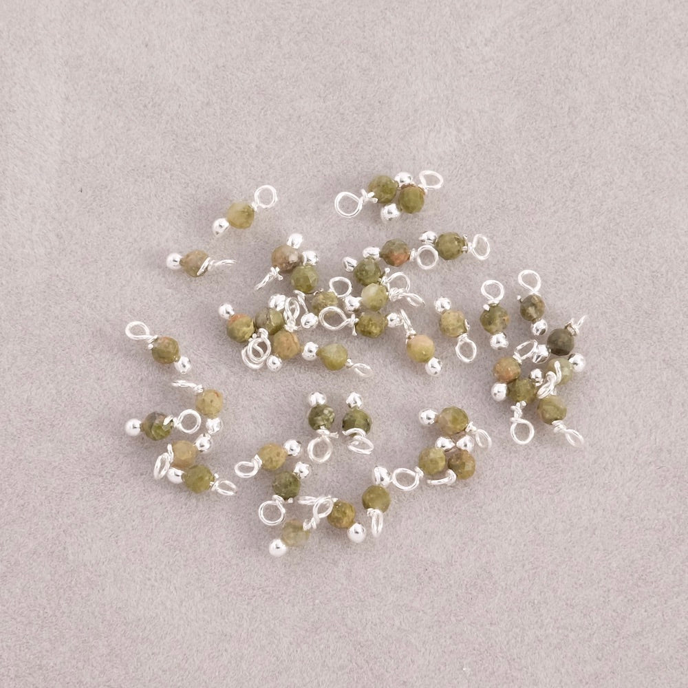 10 perles montées 3mm Laiton Argenté 925 et Jaspe vert Premium