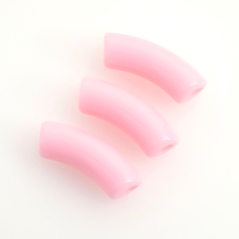 Perle tube courbe incurvée en acrylique rose poudré à l&#39;unité