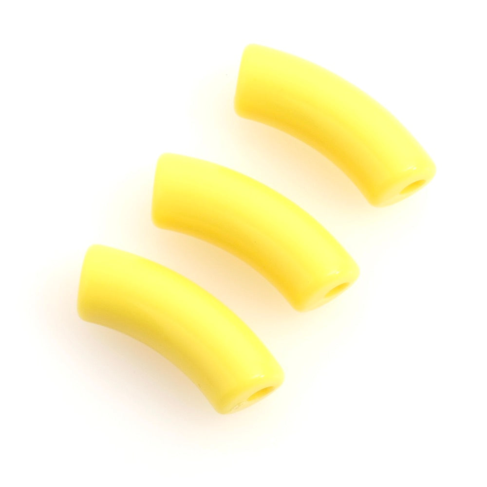 Perle tube courbe incurvée en acrylique jaune à l&#39;unité