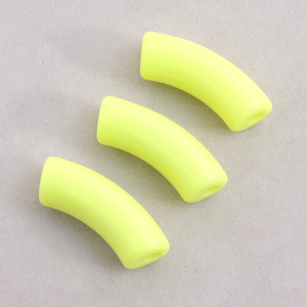 Perle tube courbe incurvée en acrylique jaune fluo à l&#39;unité