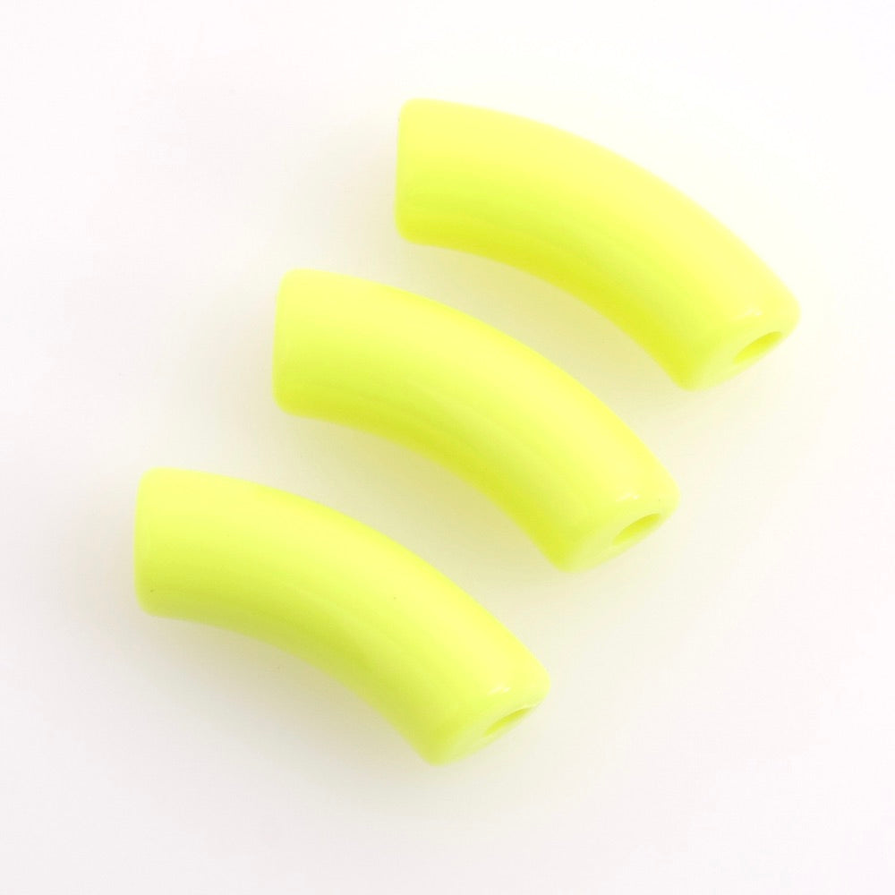Perle tube courbe incurvée en acrylique jaune fluo à l'unité