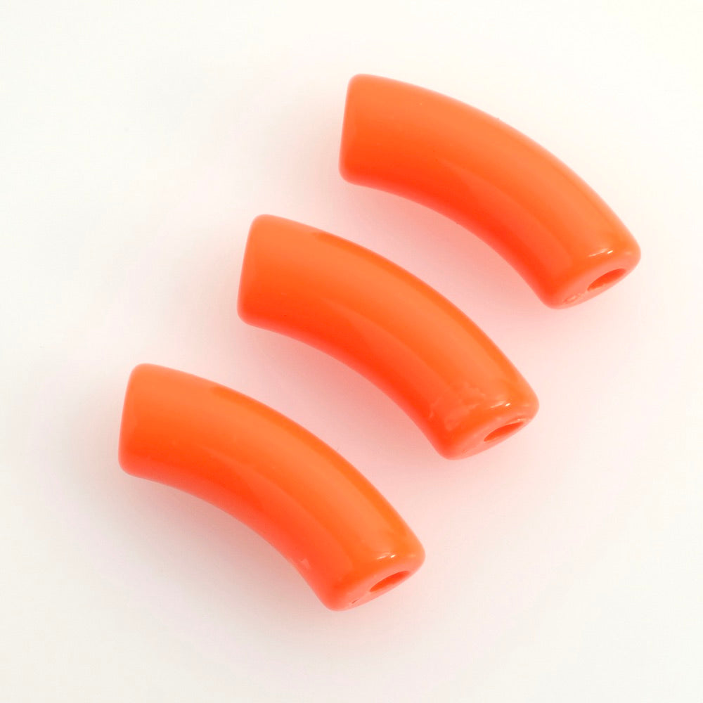 Perle tube courbe incurvée en acrylique orange à l'unité