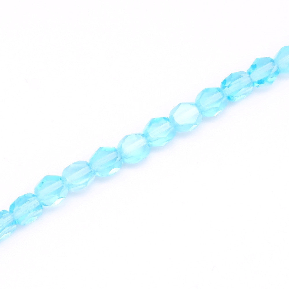 Fil de 20 véritables perles de Bohème en verre palets à facettes Bleu transparent 