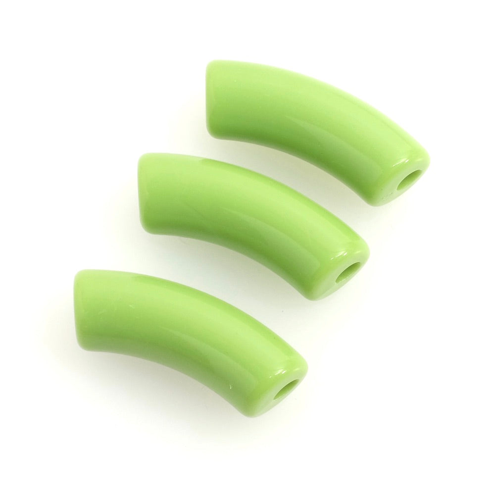 Perle tube courbe incurvée en acrylique vert olive à l'unité