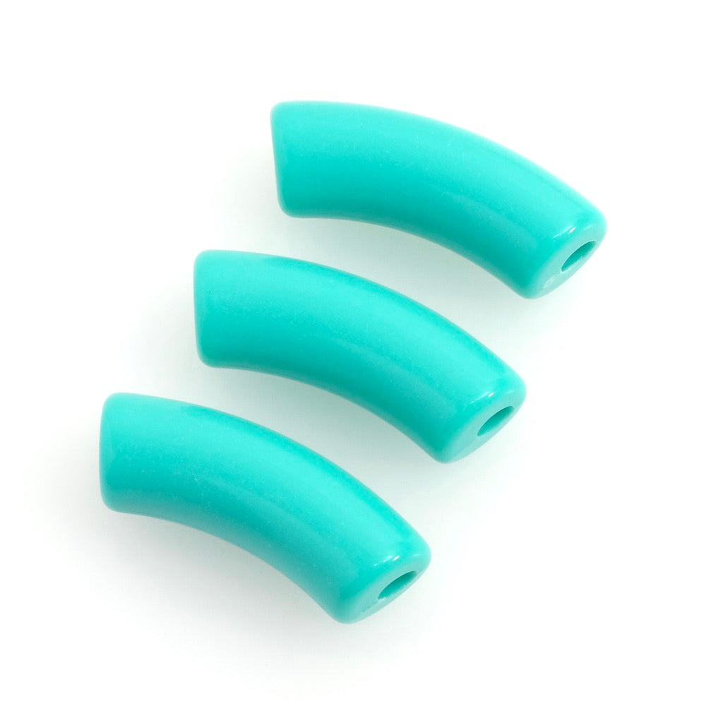 Perle tube courbe incurvée en acrylique turquoise à l&#39;unité