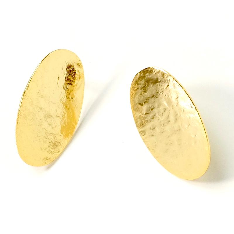 BO clous Ovales Texture Granite en laiton doré à l'or fin 24K, la paire