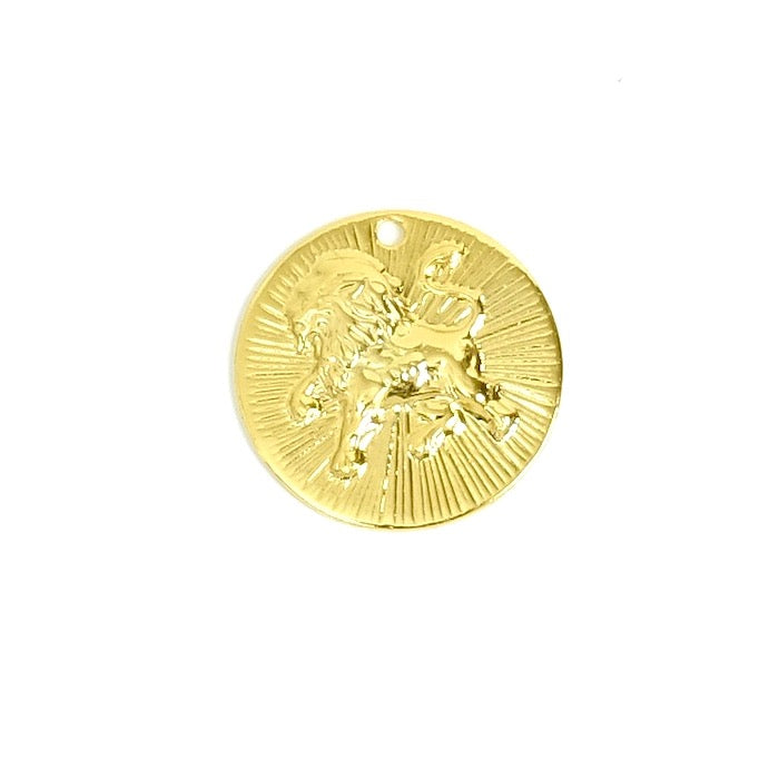 2 pendentifs signe astrologique Lion en laiton Doré à l'or fin 24K