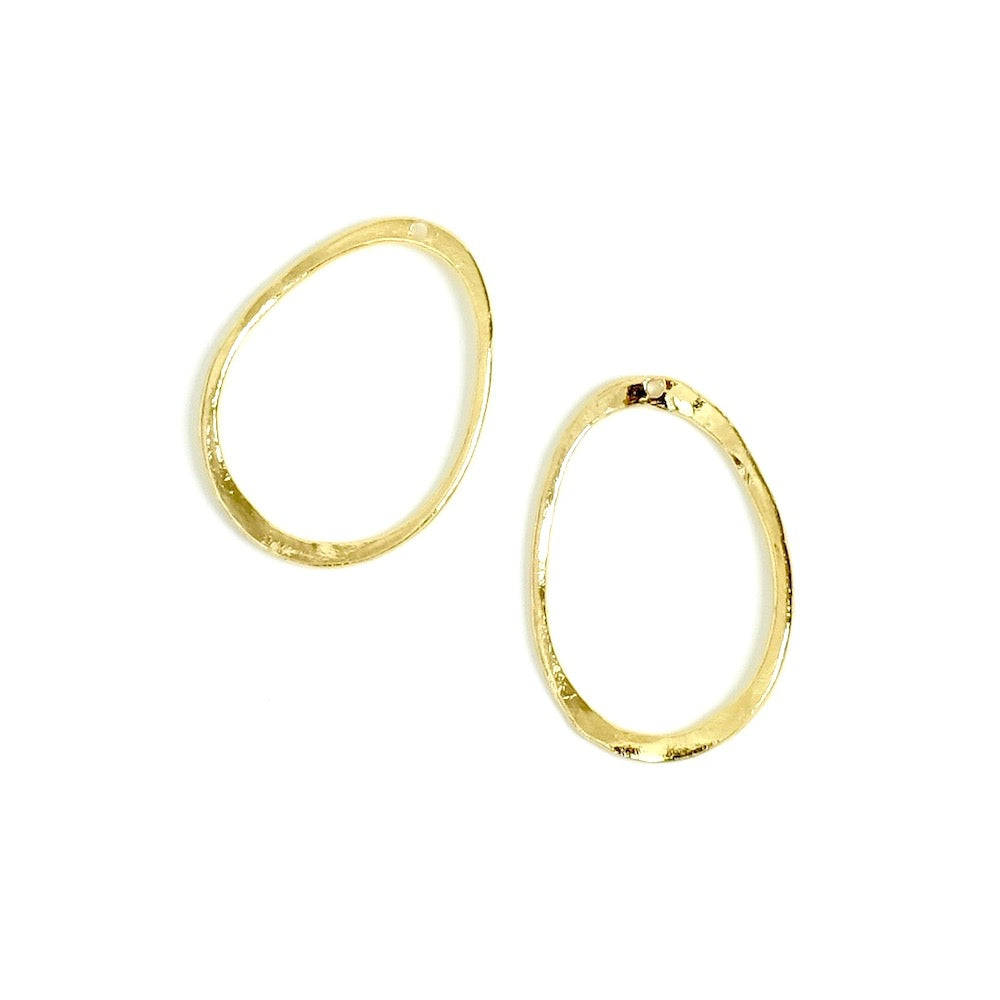 2 pendentifs anneaux ovales en laiton Doré à l&#39;or fin 24K