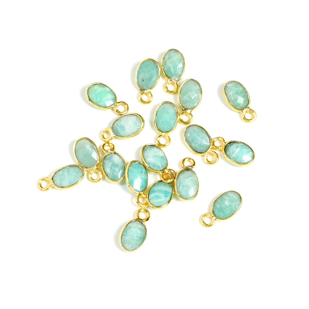 Pendentif serti ovale Amazonite en laiton Doré à l'or fin 24K