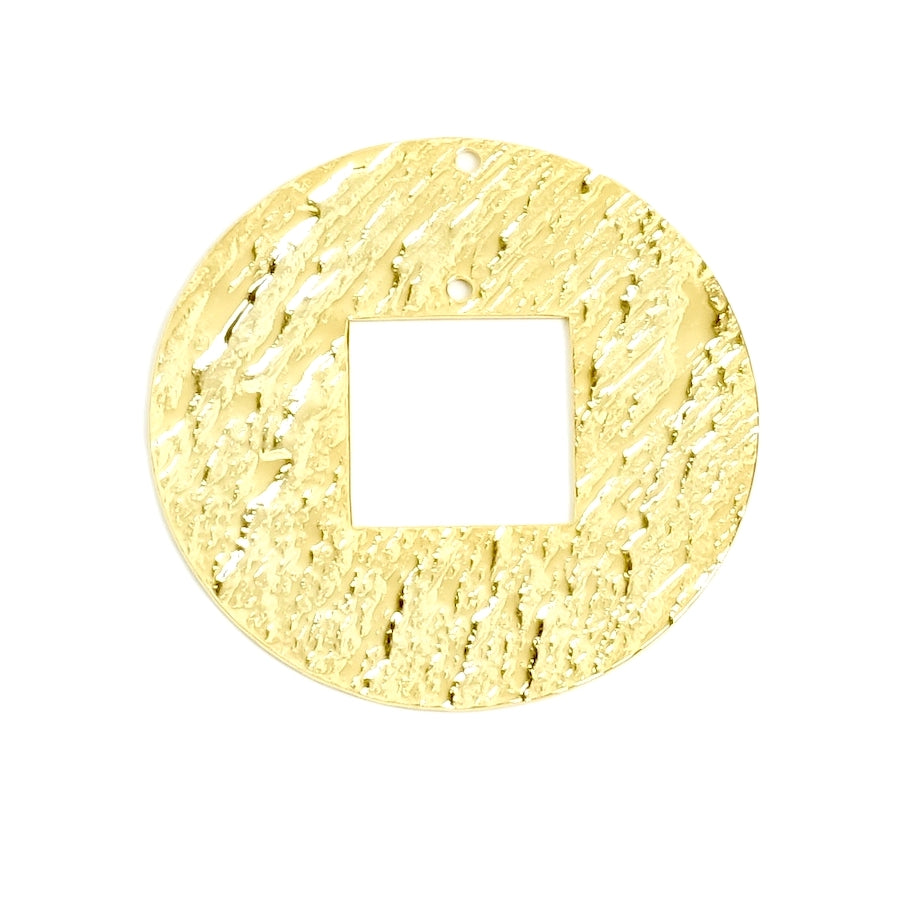 Pendentif rond effet texturé en laiton doré à l'or fin 24K