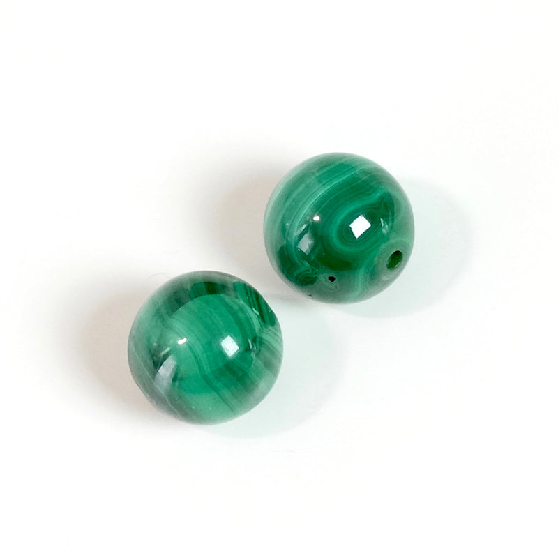 2 perles rondes 12mm naturelles de Malachite