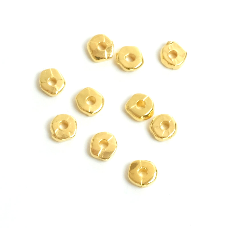 10 perles rondelles 5mm en métal Zamak doré à l'or fin 24K