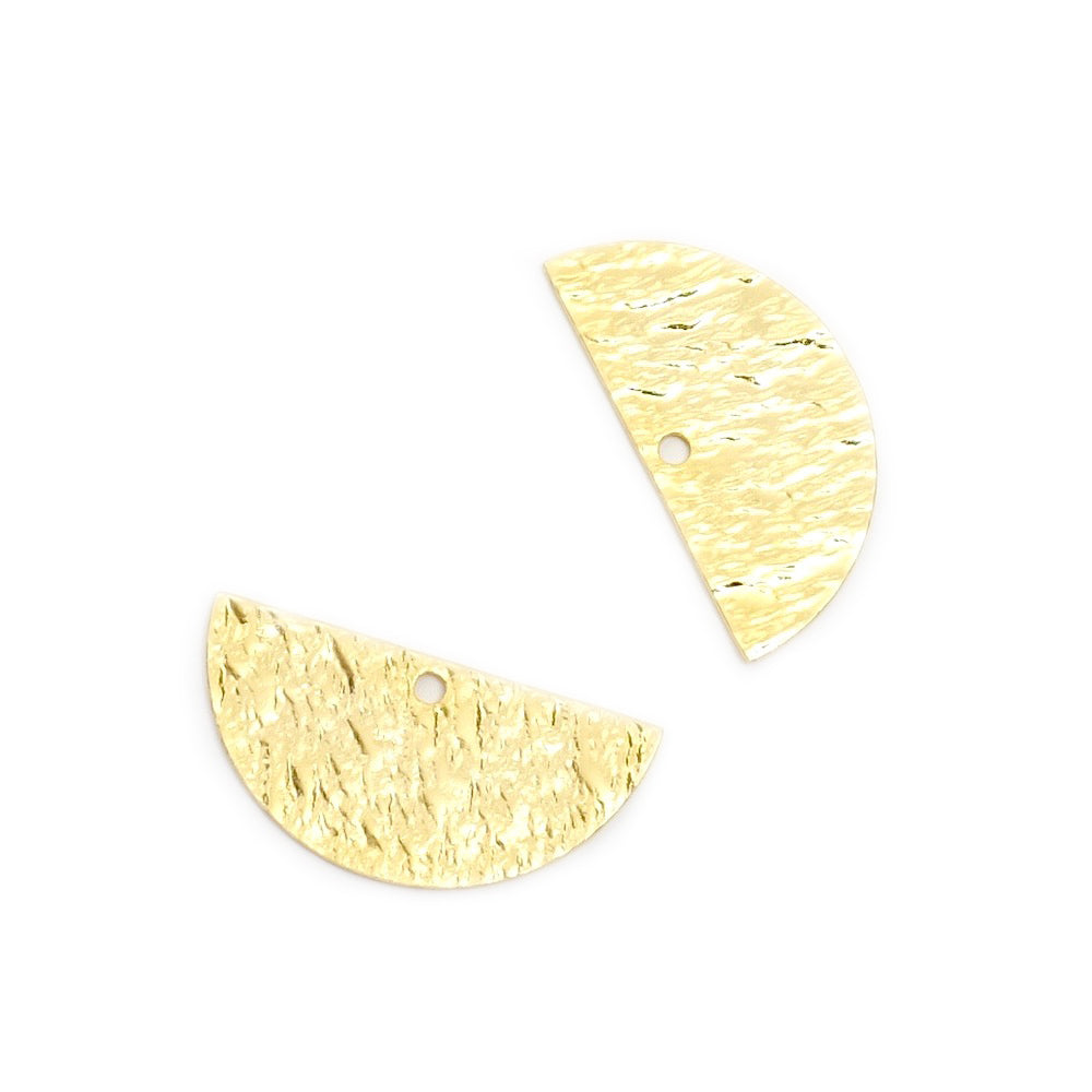2 Pendentifs Demi cercle en laiton Doré à l'or fin 24K