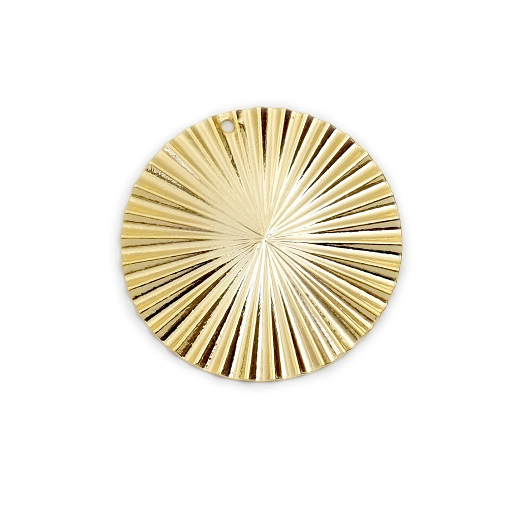 Pendentif rond ondulé 30mm en laiton Doré à l'or fin 24K