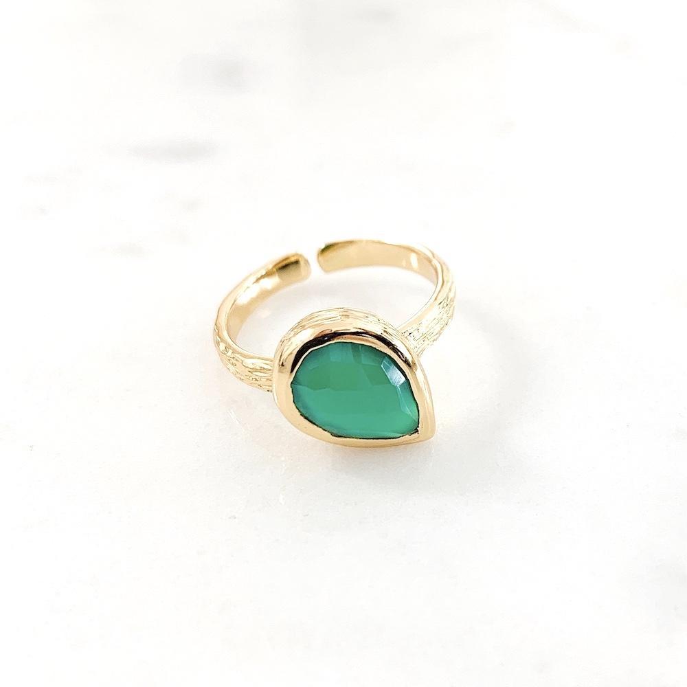 Bague ALEX Onyx Vert Millegrain Perles Corner