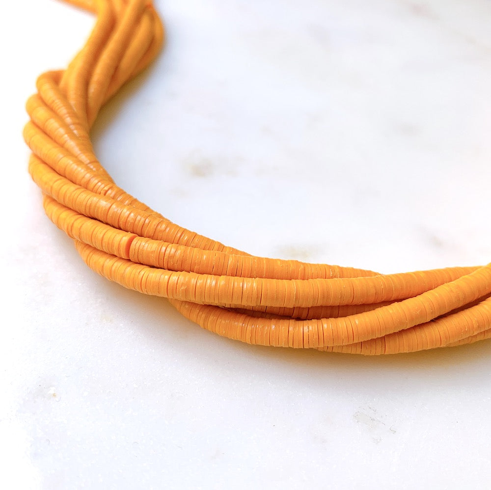Véritables Perles Heishi 6mm de vinyle Vulcanite africain Orange mandarine