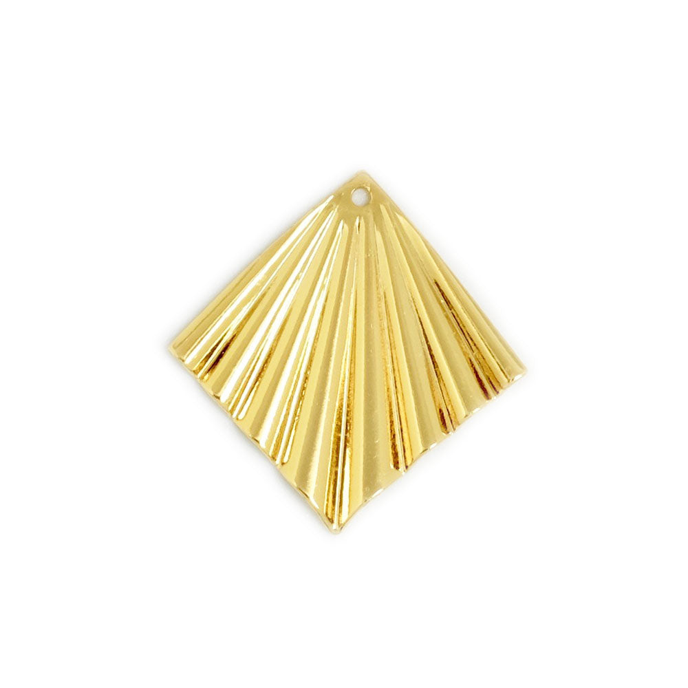 2 pendentifs losange ondulé en laiton Doré à l'or fin 24K