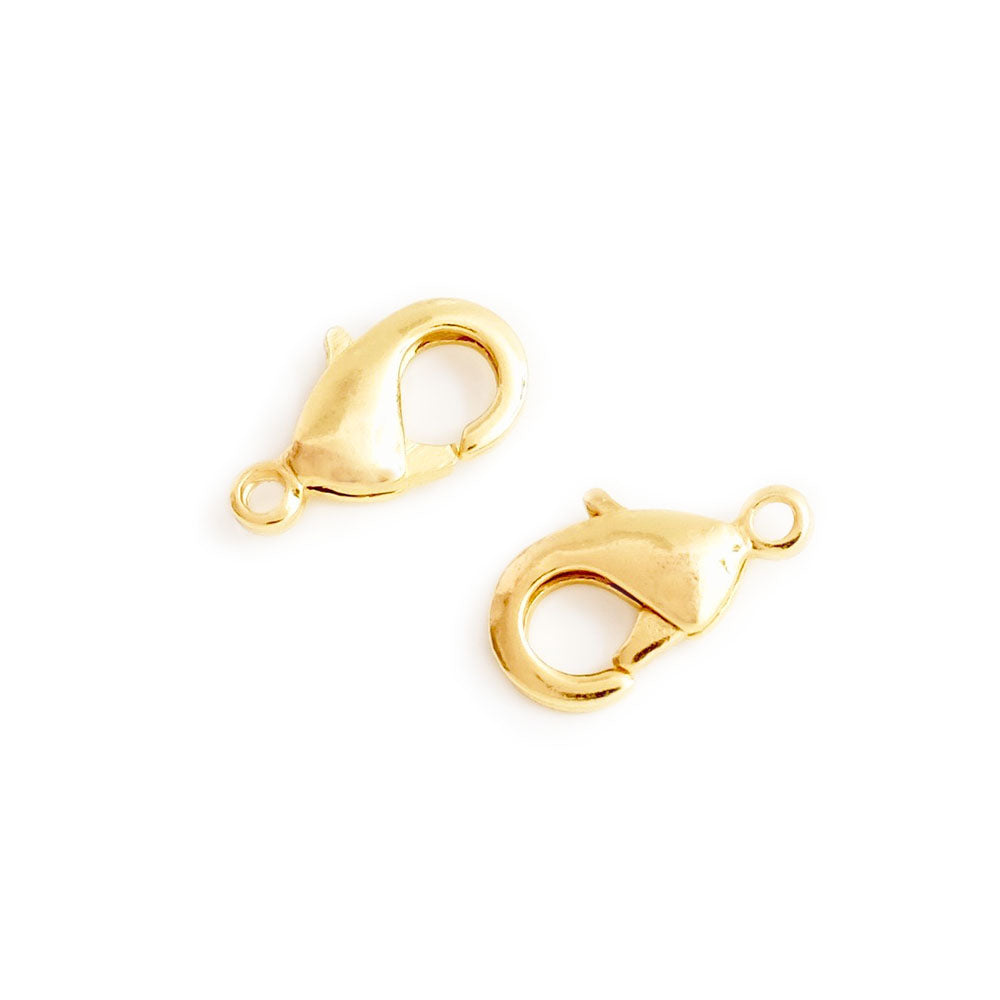 10 fermoirs mousquetons 12mm en laiton doré 24K