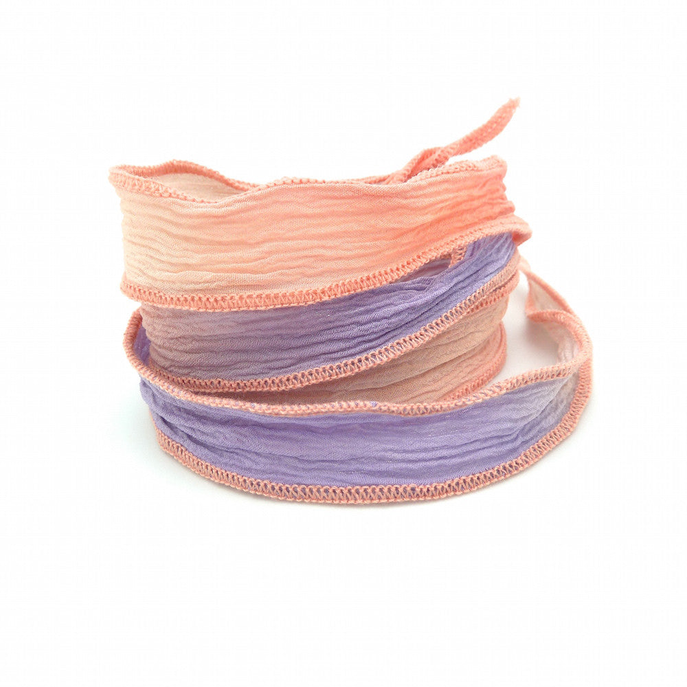 Ruban de soie teint à la main N°1 Violet et pink coral