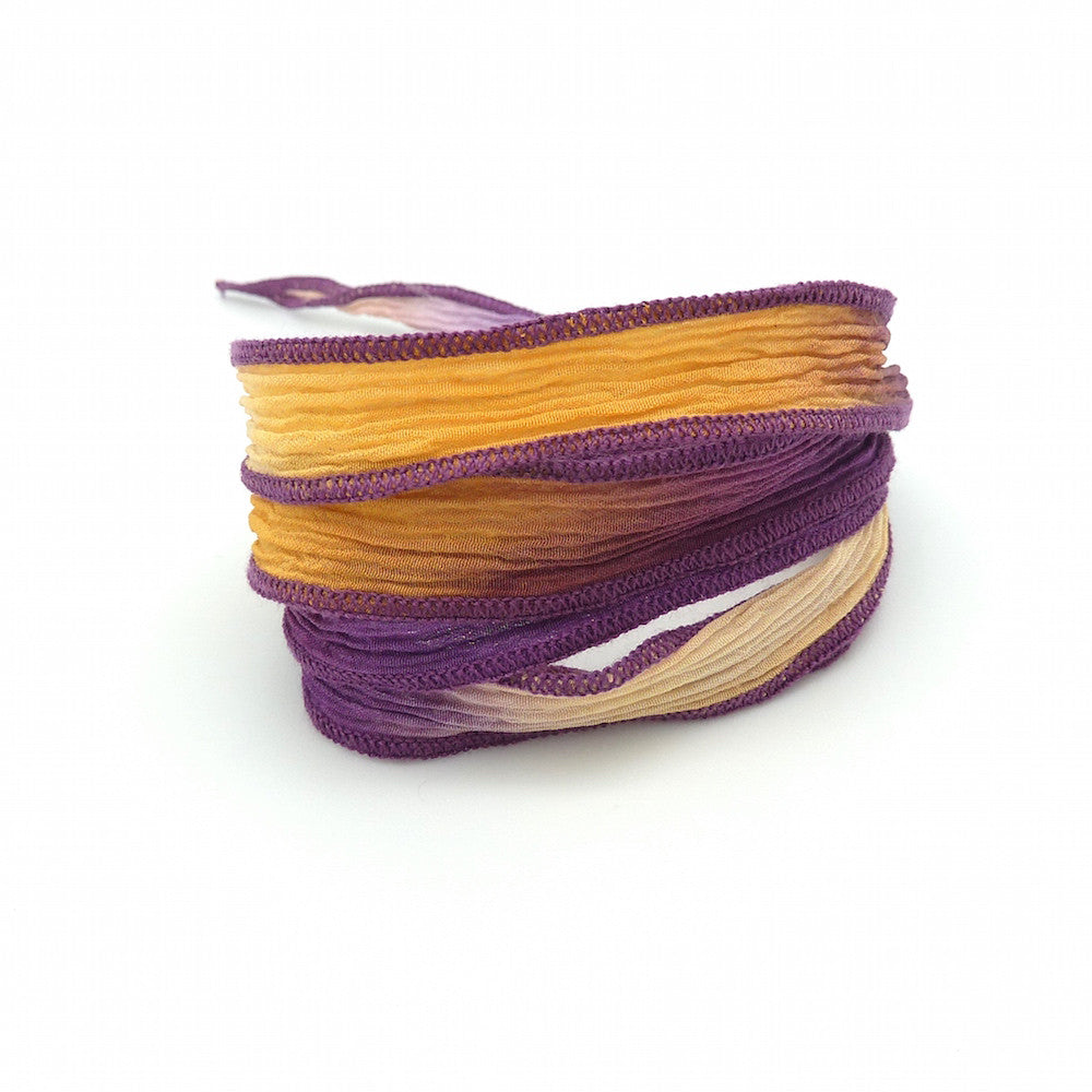 Ruban de soie teint à la main N°14 Jaune et violet
