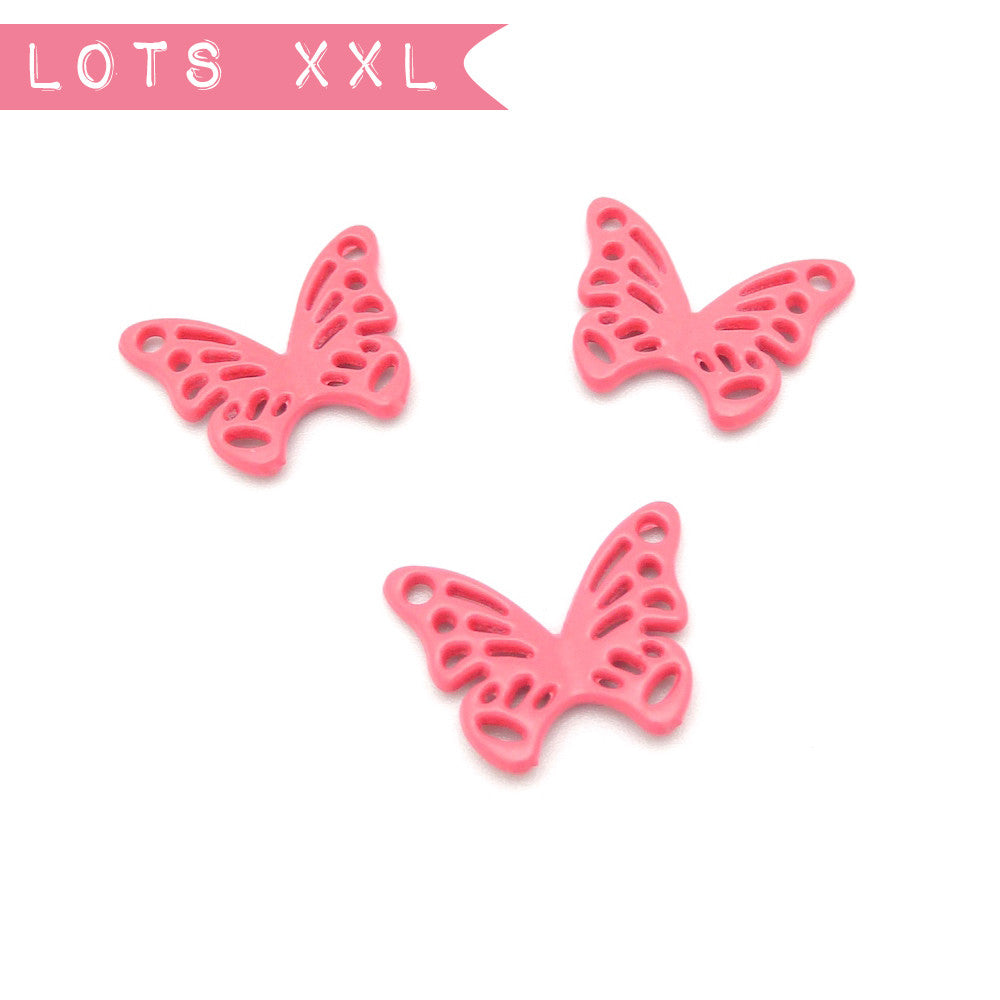 Lot de 10 Connecteurs papillon en métal teinté Corail rose intense