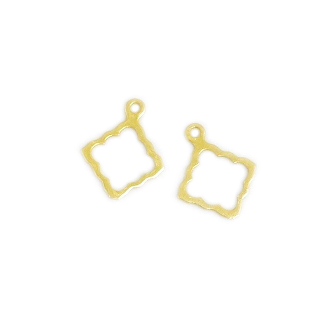 4 Pendentifs carrés évidés en laiton Doré à l'or fin 24K