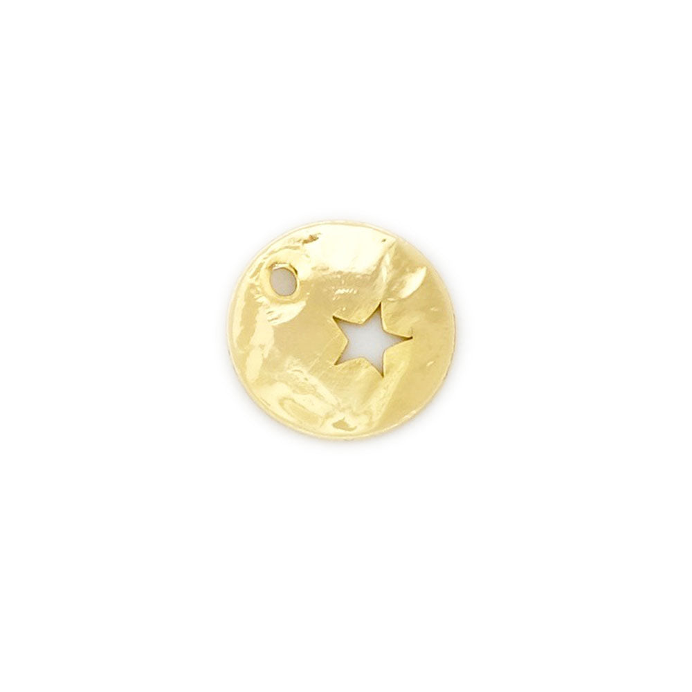 4 Pendentifs martelés étoile 10mm en laiton Doré à l'or fin 24K