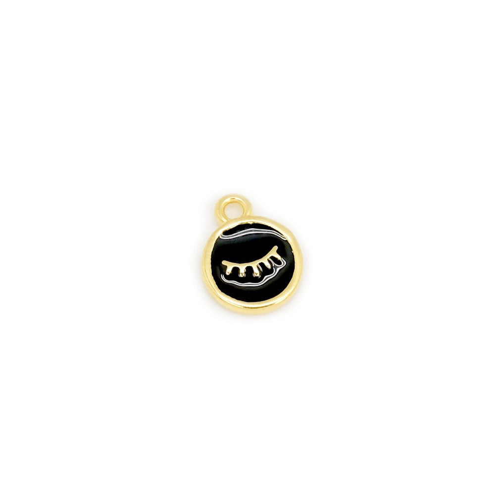 2 Pendentifs oeil émaillé Noir en Zamak doré 24K
