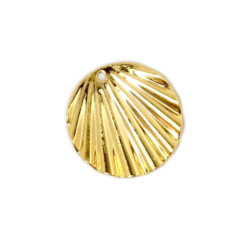 2 pendentifs ronds ondulé en laiton Doré à l'or fin 24K